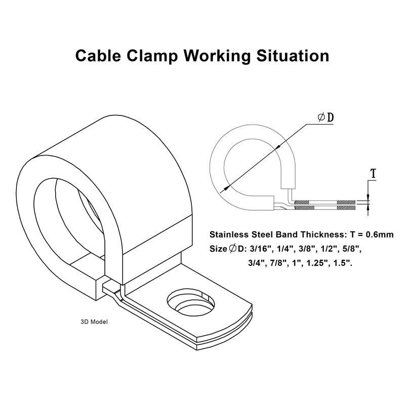 ROADFORMER 1/4" Cable Clamp Stainless Steel Rubber Cushioned Insulated Metal Clamp, Tube Holder for Tube, Pipe or Wire Cord Installation (12 Pack) - Image 4